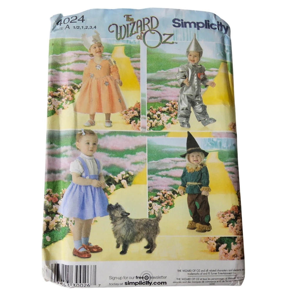 Simplicity 4024 Wizard of Oz Costume Pattern Toddler 1/2-4 Dorothy Glinda Tin Ma